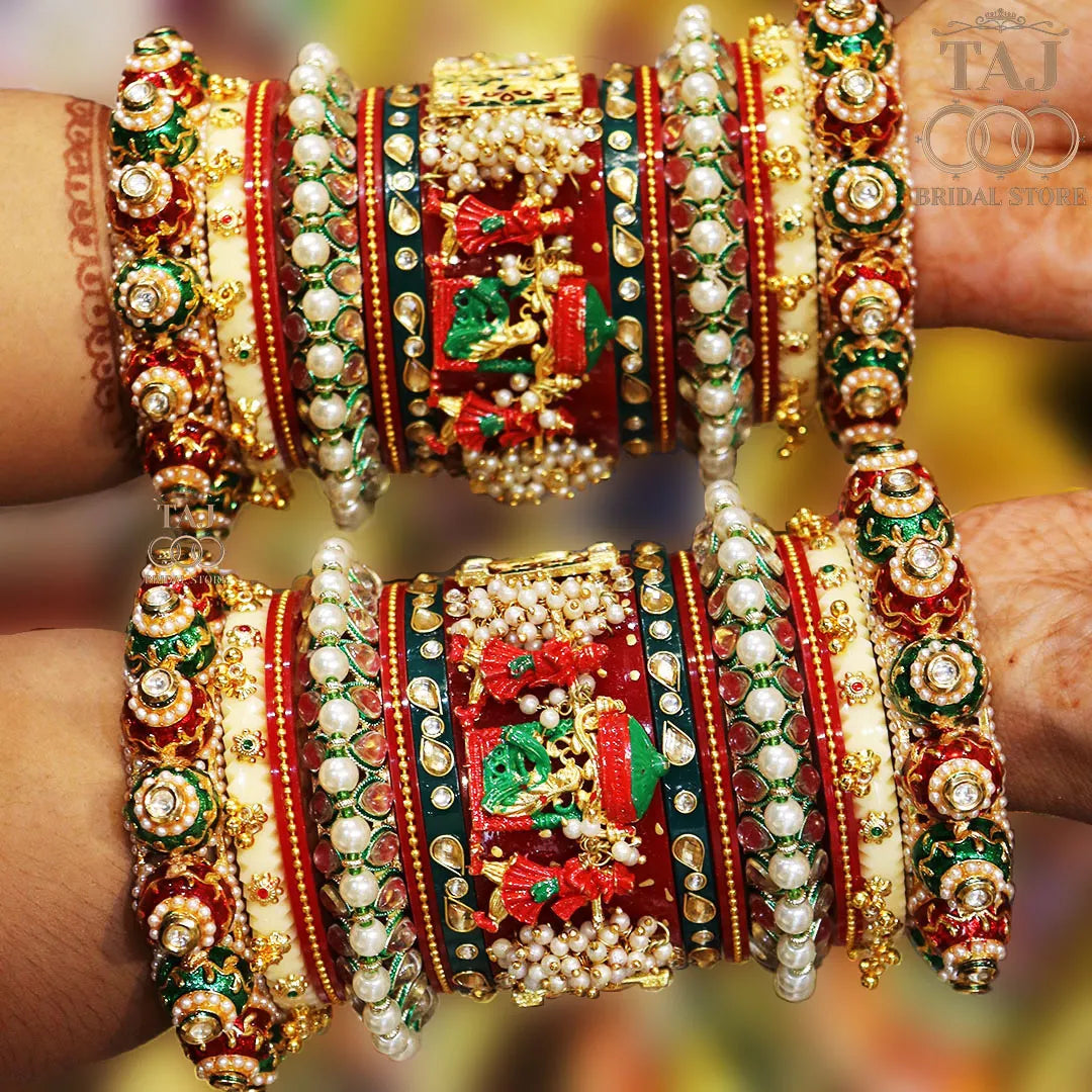 Rajwadi Bangles Set for Bride With New Doli and Peacock Design