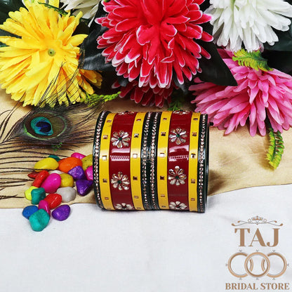 Traditional Rajasthani Bangle Set with Kundan and Rhinestones