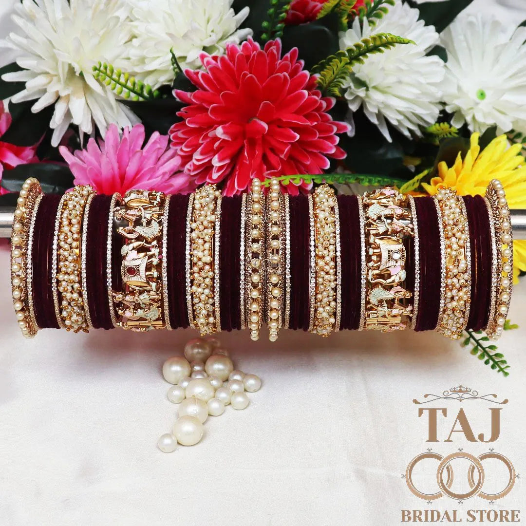 Elegant Wedding Bangle Set with Dulha-Dulhan & Elephant Motifs