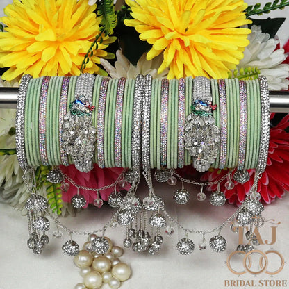 Indian Wedding Bangles Set With Beautiful Peacock and Jhoola Latkan