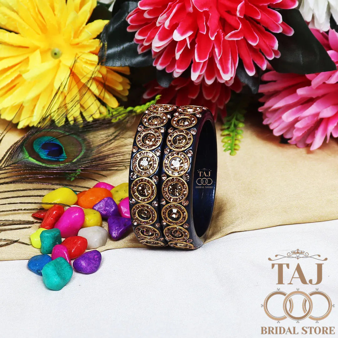 Elegant Lac Kada Bangles with Stunning Stones (Set of 2)