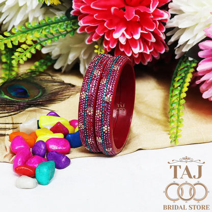 Elegant Lac Kada Bangles with Rhinestone Flowers (Set of 2)