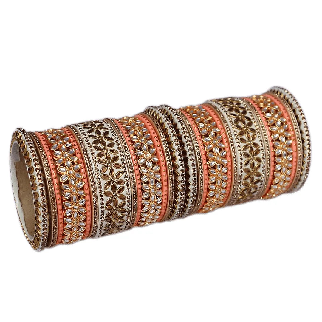 Lac Bangles with Beautiful Kundan Flower Design Taj Bridal Store