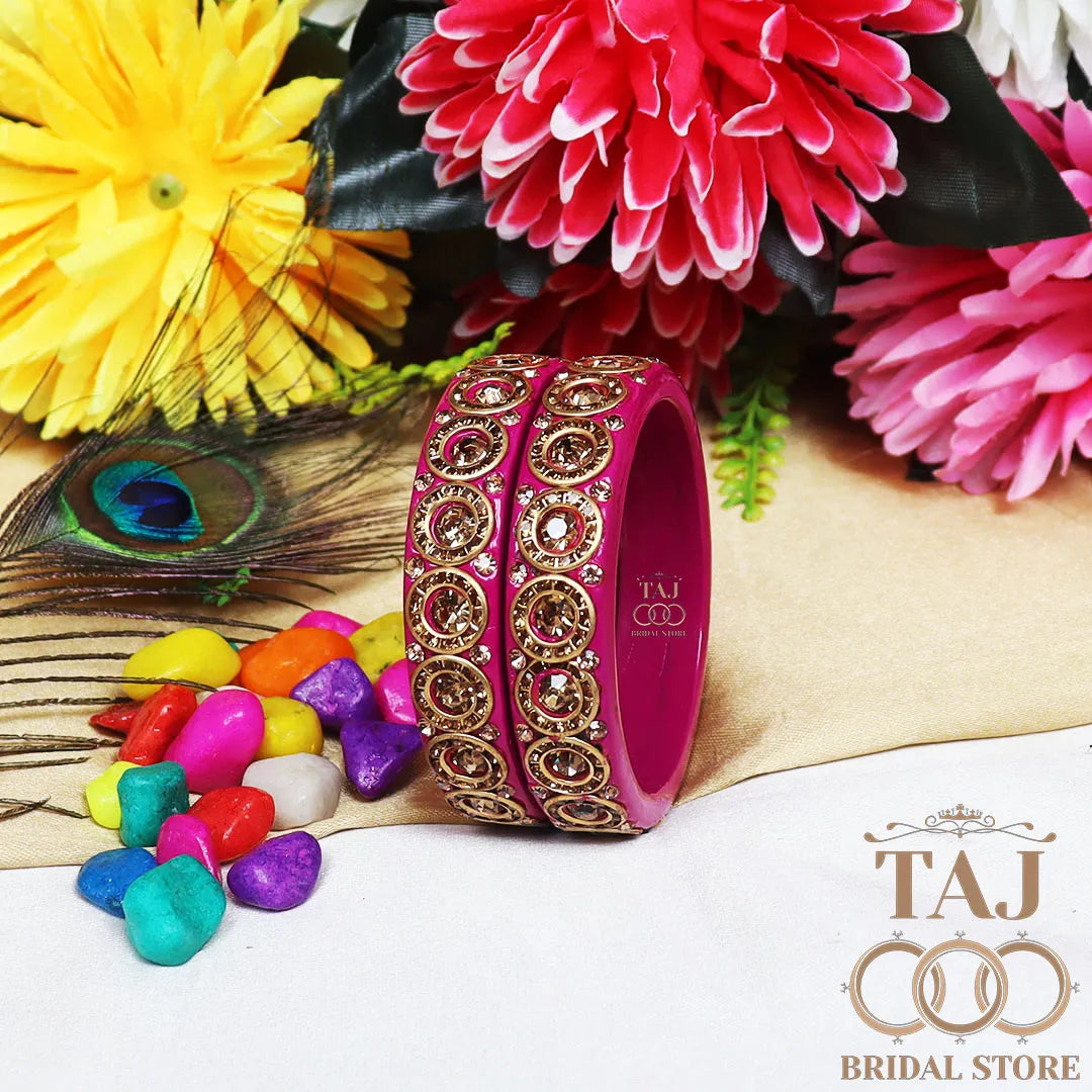 Elegant Lac Kada Bangles with Stunning Stones (Set of 2)