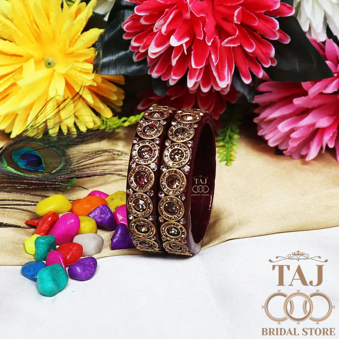 Elegant Lac Kada Bangles with Stunning Stones (Set of 2)