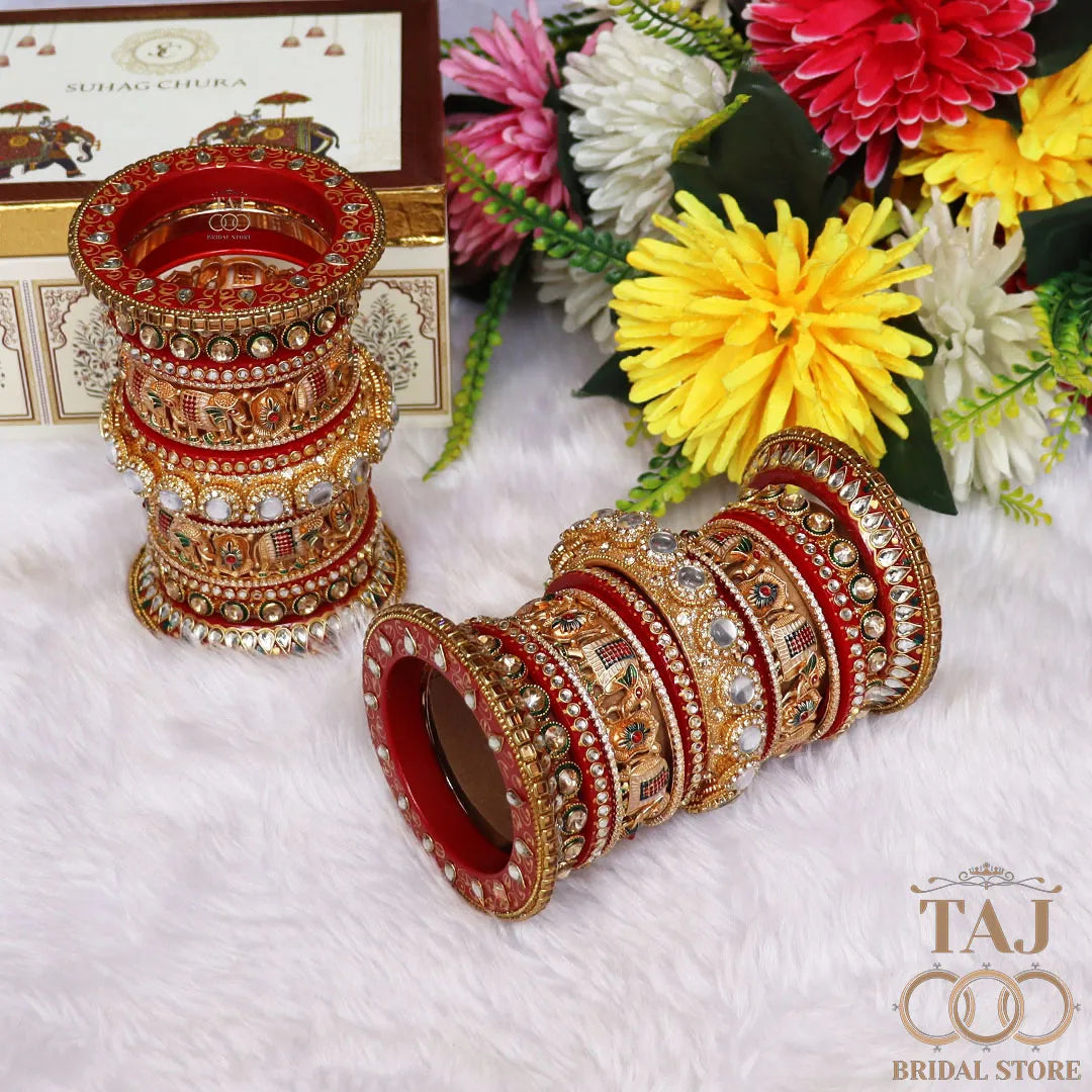 Premium Rajasthani Wedding Bangles Set with Latest Elephant Motifs