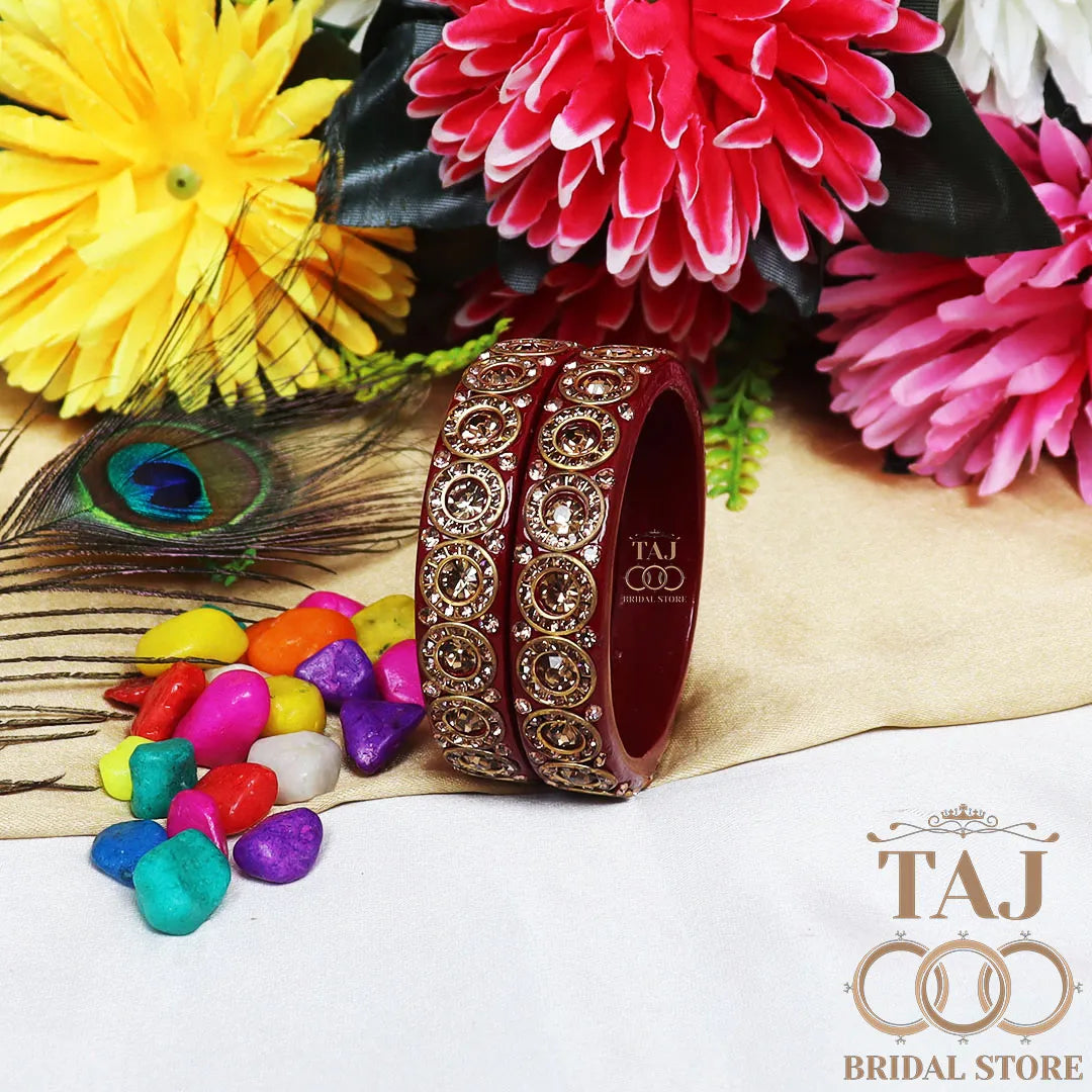 Elegant Lac Kada Bangles with Stunning Stones (Set of 2)