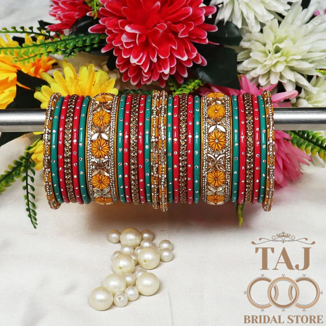 Colorful Lac Bangles For Wedding in Best Kundan & Flower Design