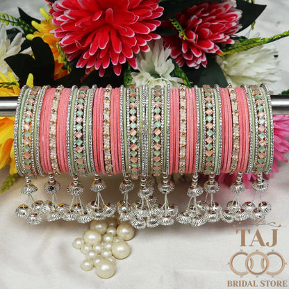 Multicolor Bridal Bangles Set with Hanging Tassels