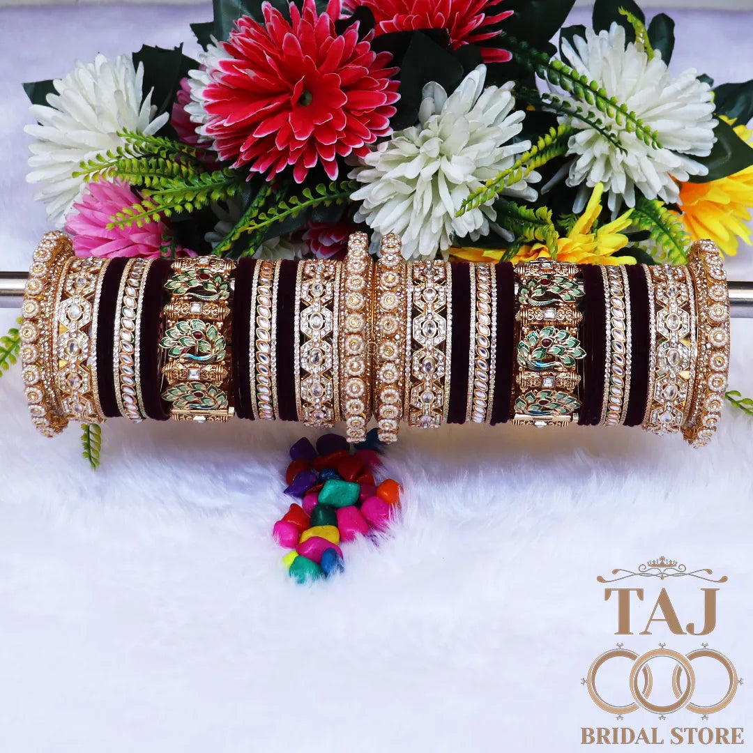 Royal Rajwadi Bridal Bangle Set with Beautiful Peacock Motifs