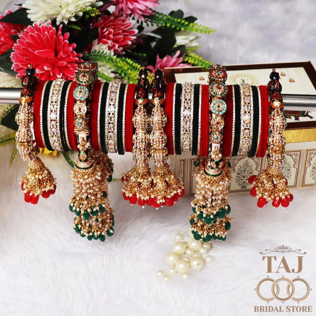 Premium Wedding Bangles Set with Beautiful Peacock and Latkan Design