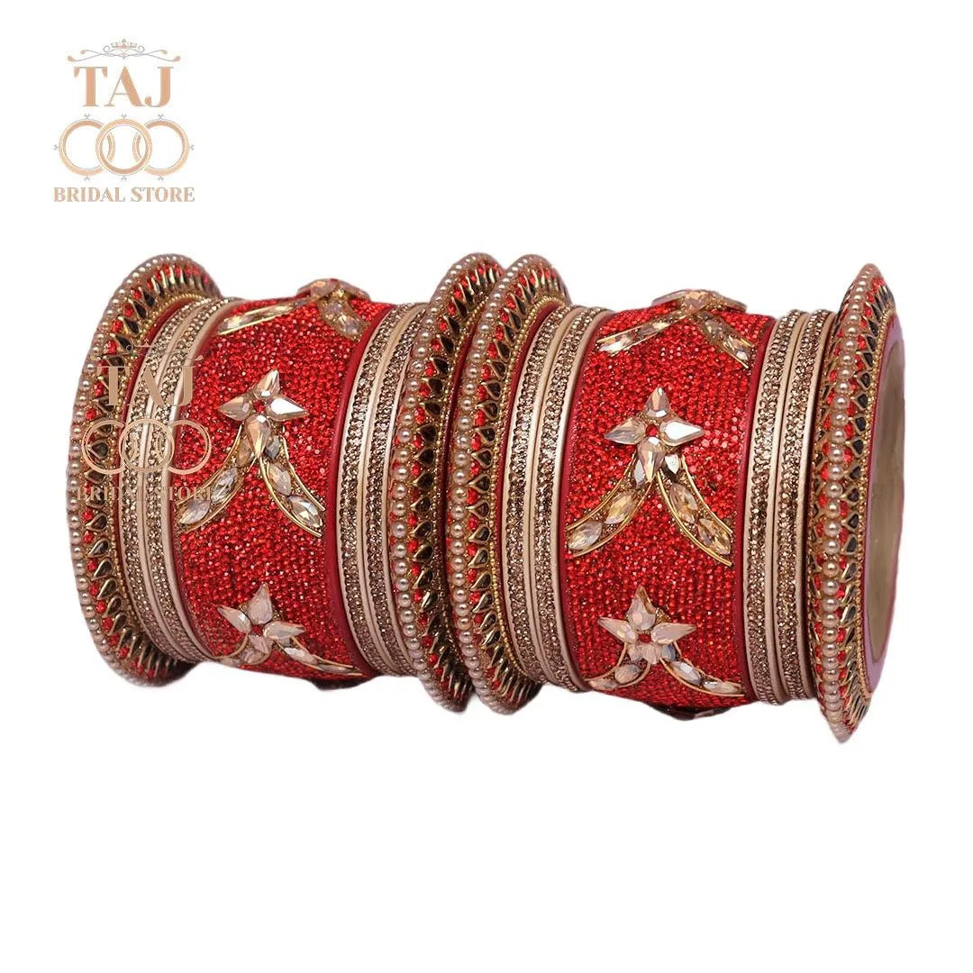 Lac Bangles for Bride with Best Kundan Work (Pack of 14) Taj Bridal Store