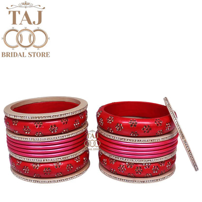 Rajasthani Traditional Lac Chura Set With Beautiful Rhinestones Flower Design