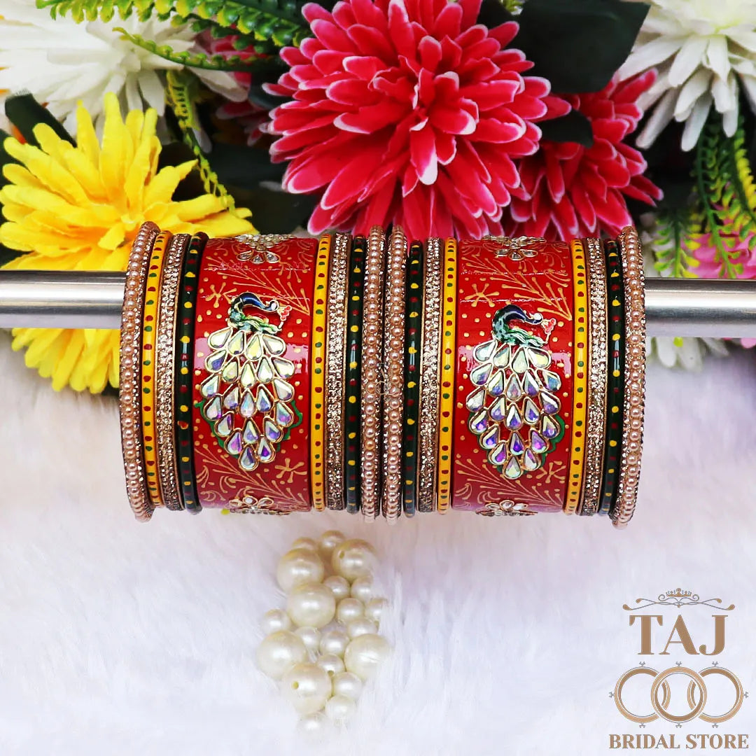 Diwali Special Lac Bangle Set with Beautiful Peacock Design