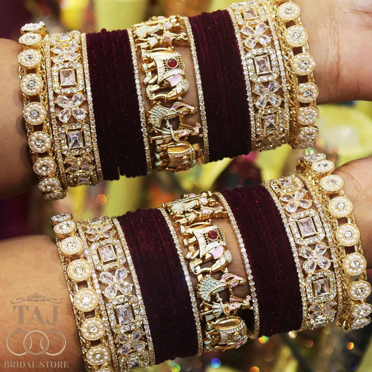 Royal Rajwadi Bangle Set with Dulha-Dulhan and Elephant Motifs