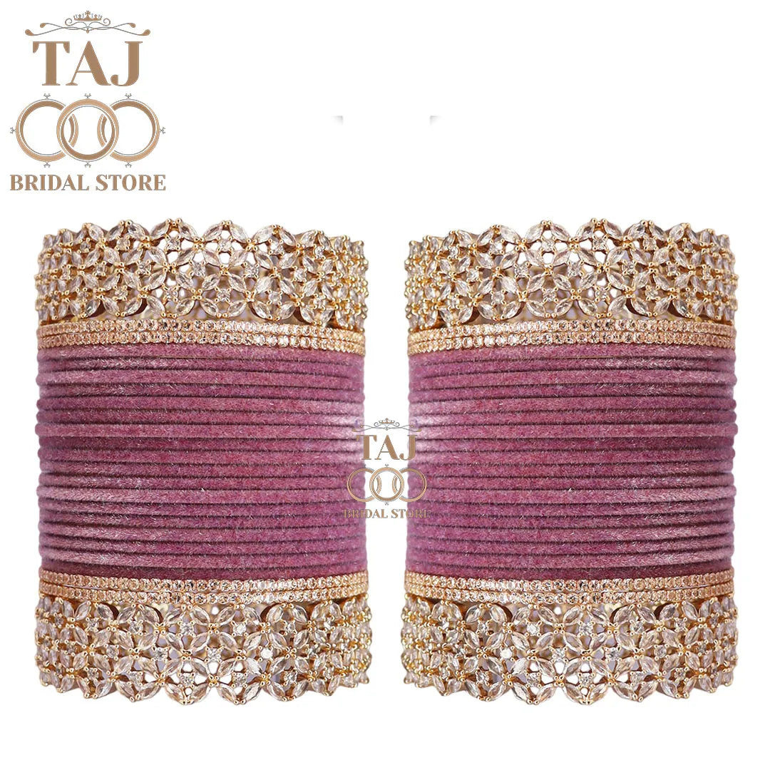 Designer Metal Bridal Bangles Set With Beautiful AD Kada