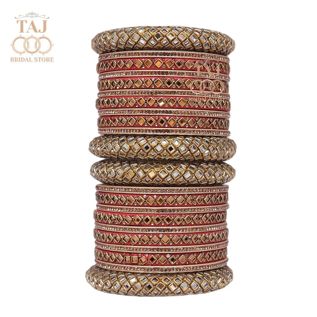 Lac Bangles for Bride with Beautiful Kundan Design Taj Bridal Store