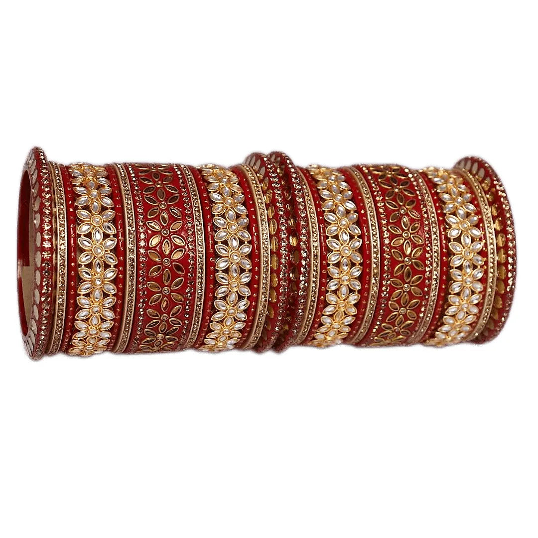 Lac Bangles with Beautiful Kundan Flower Design Taj Bridal Store