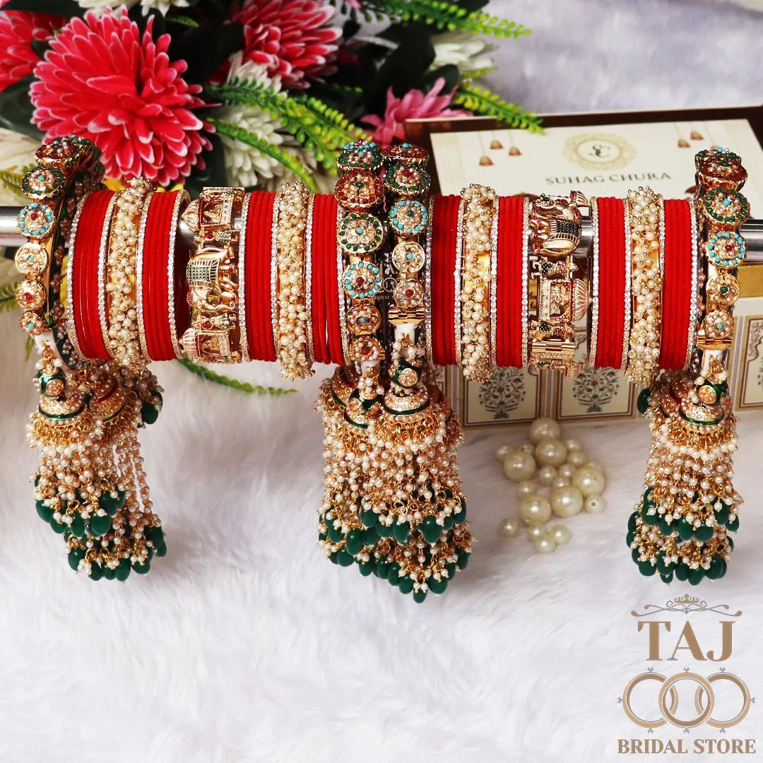 Premium Rajwadi Bridal Bangles Set with Beautiful Heavy Latkan