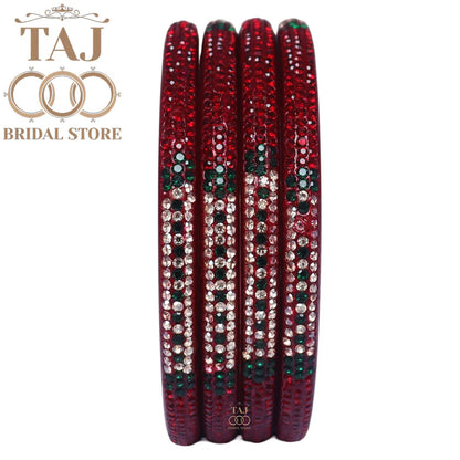 Rajasthani Traditional Lac Kada Set With Latest Rhinestones Design (Set Of 4)