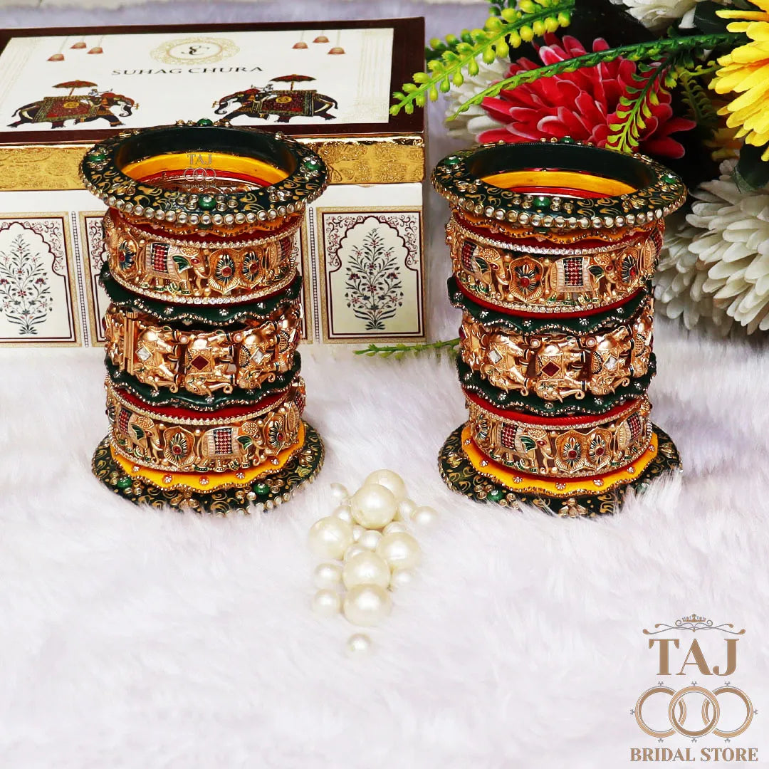 Premium Rajwadi Bangles Set with Latest ZIG-ZAG and Elephant Design