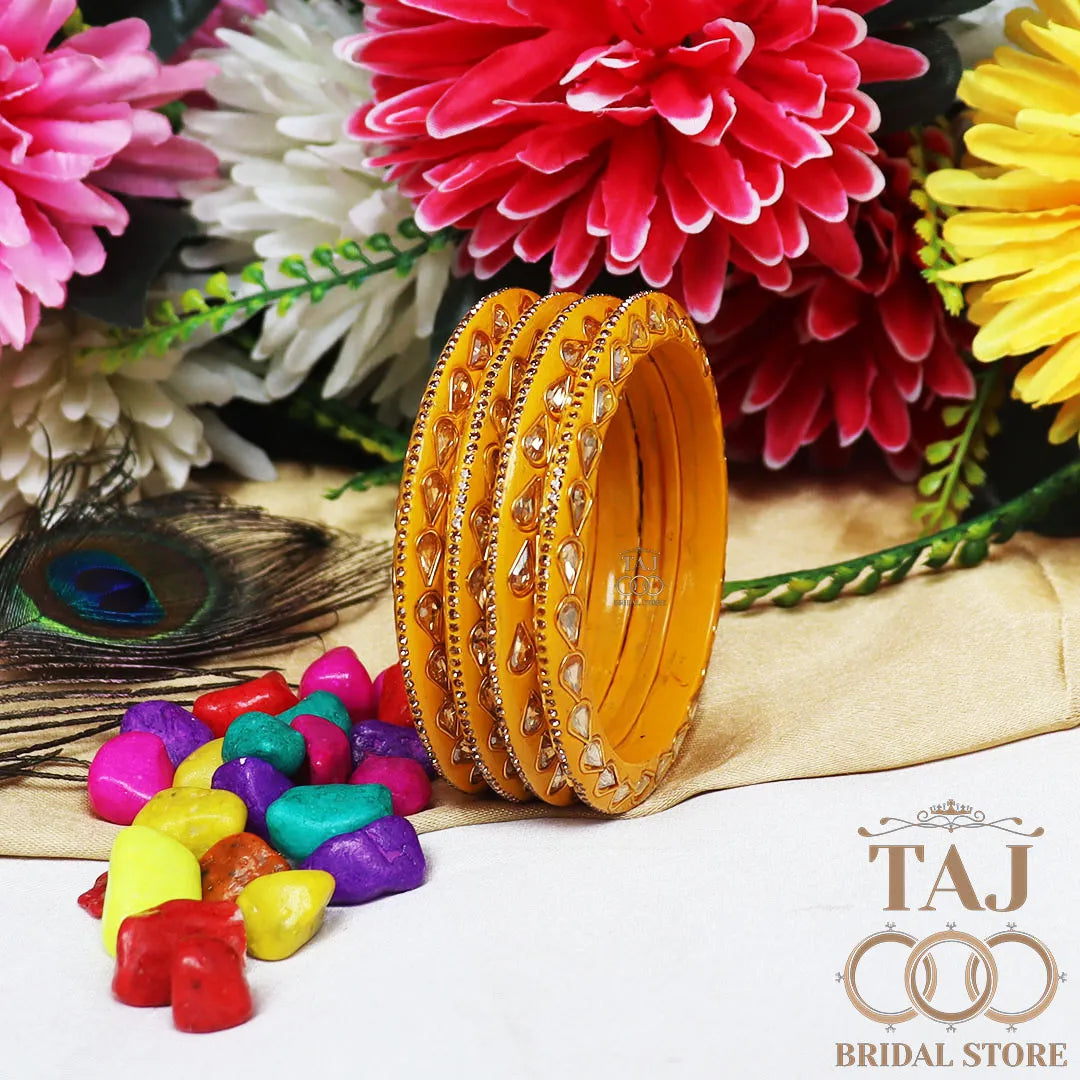 Festive Lac Bangle Set with Kundan and Rhinestones Designs