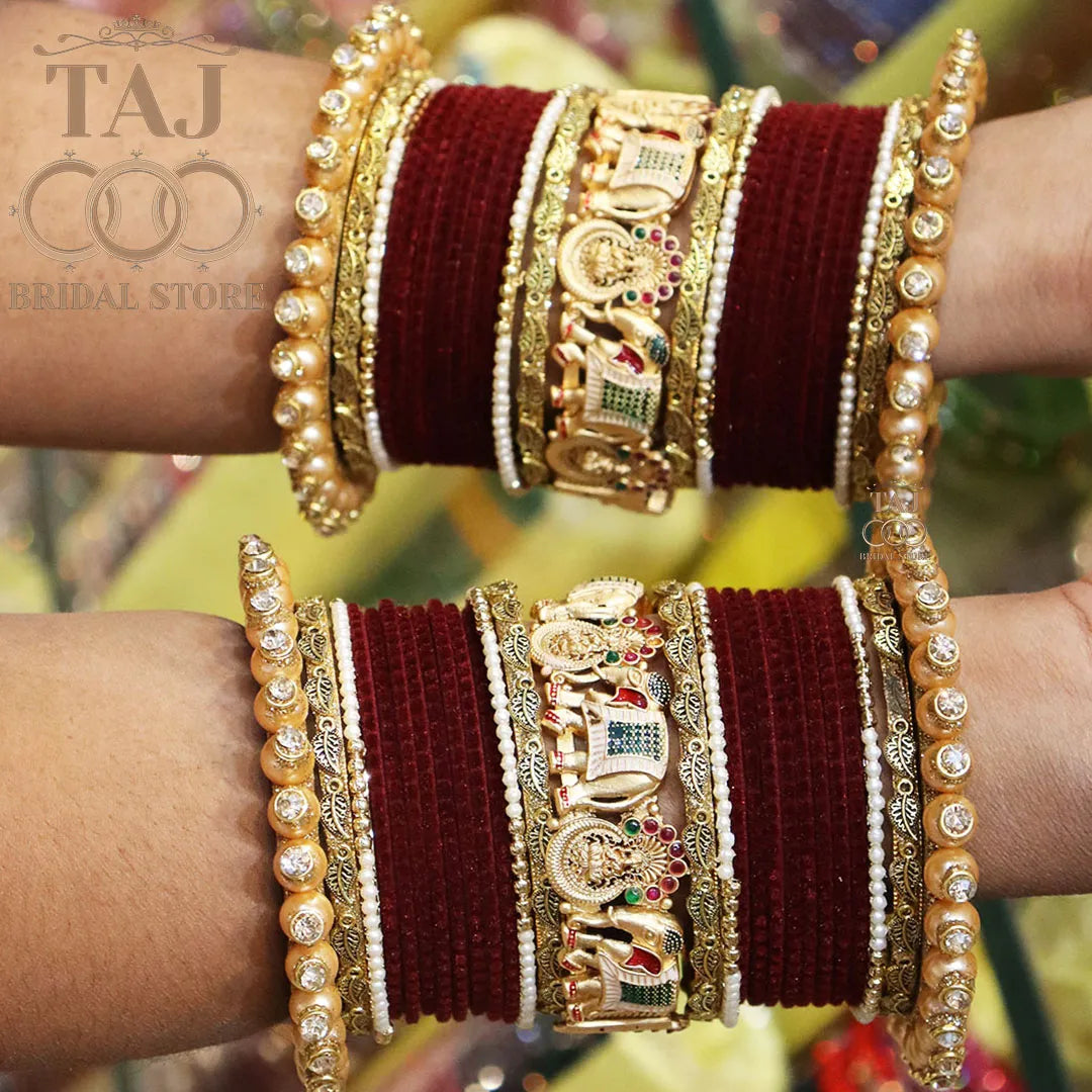 Rajwadi Bridal Bangles Set with Beautiful Unique Elephant Design Kada Taj Bridal Store