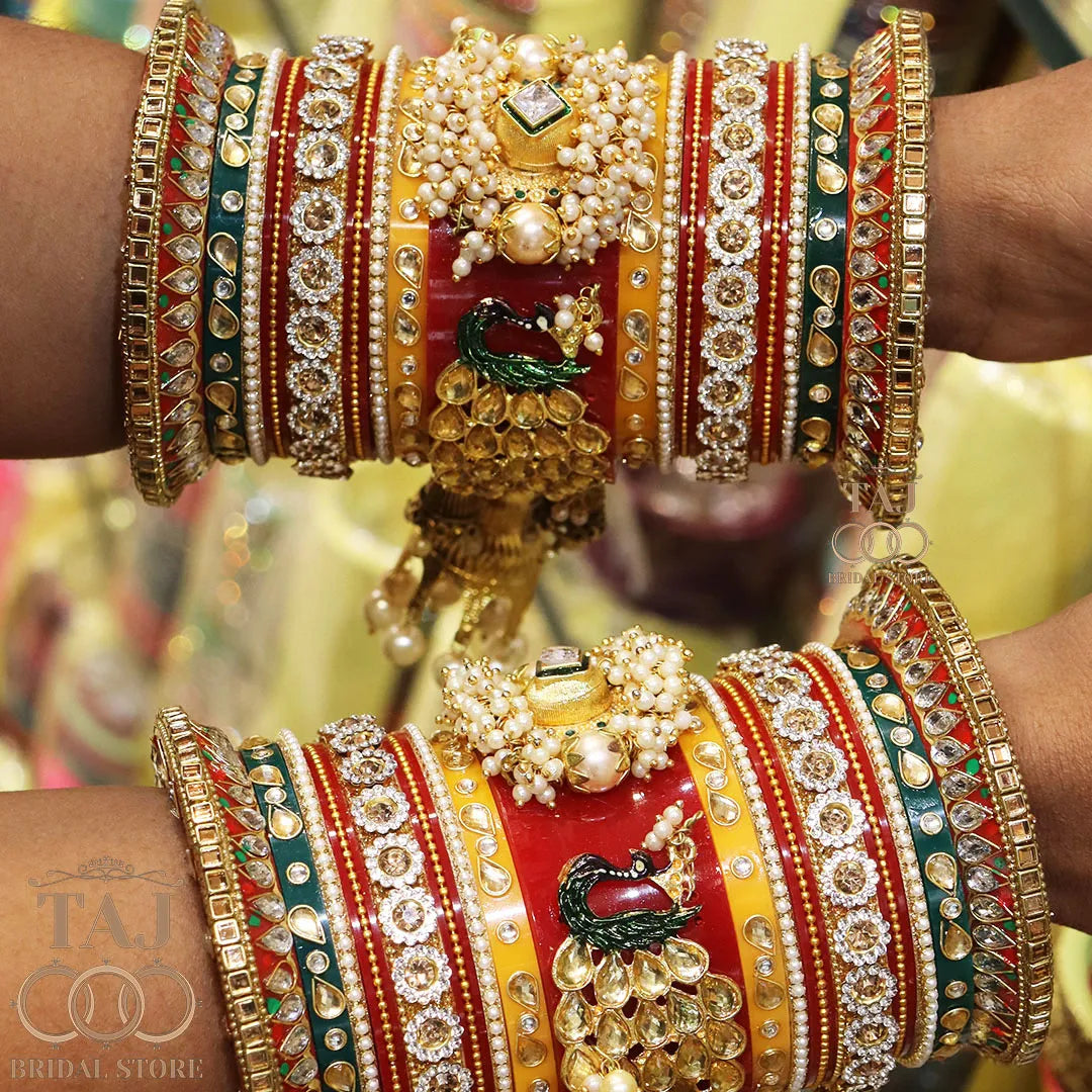 Rajwadi Wedding Chuda Set With Beautiful Peacock And Latest Jhoomer Design