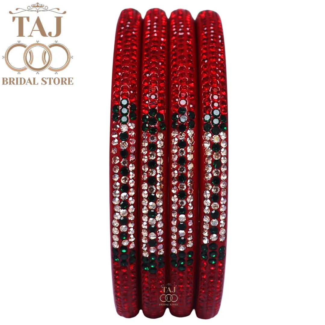 Rajasthani Traditional Lac Kada Set With Latest Rhinestones Design (Set Of 4)