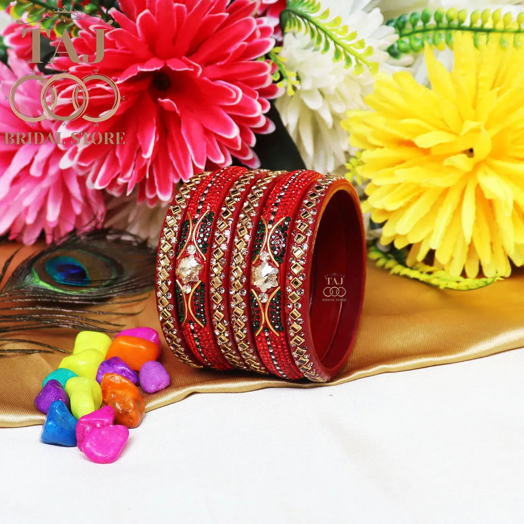 Handmade Lac Bangles with Best Kundan and Rhinestons Design (Set of 6)