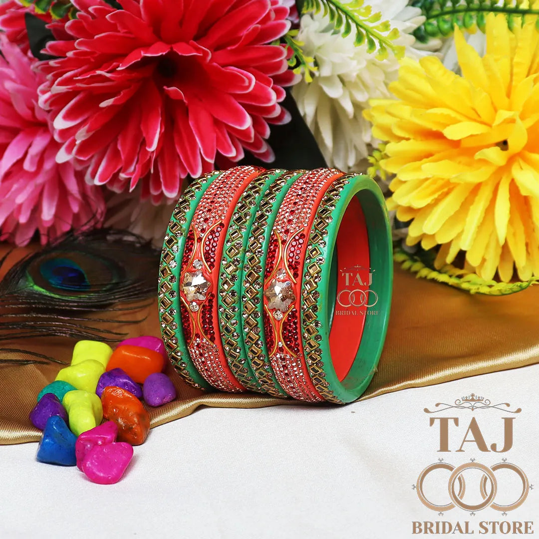 Handmade Lac Bangles with Best Kundan and Rhinestons Design (Set of 6)