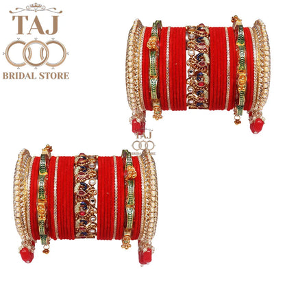 Punjabi Wedding Chura Set With Beautiful Peacock Design Metal Kada