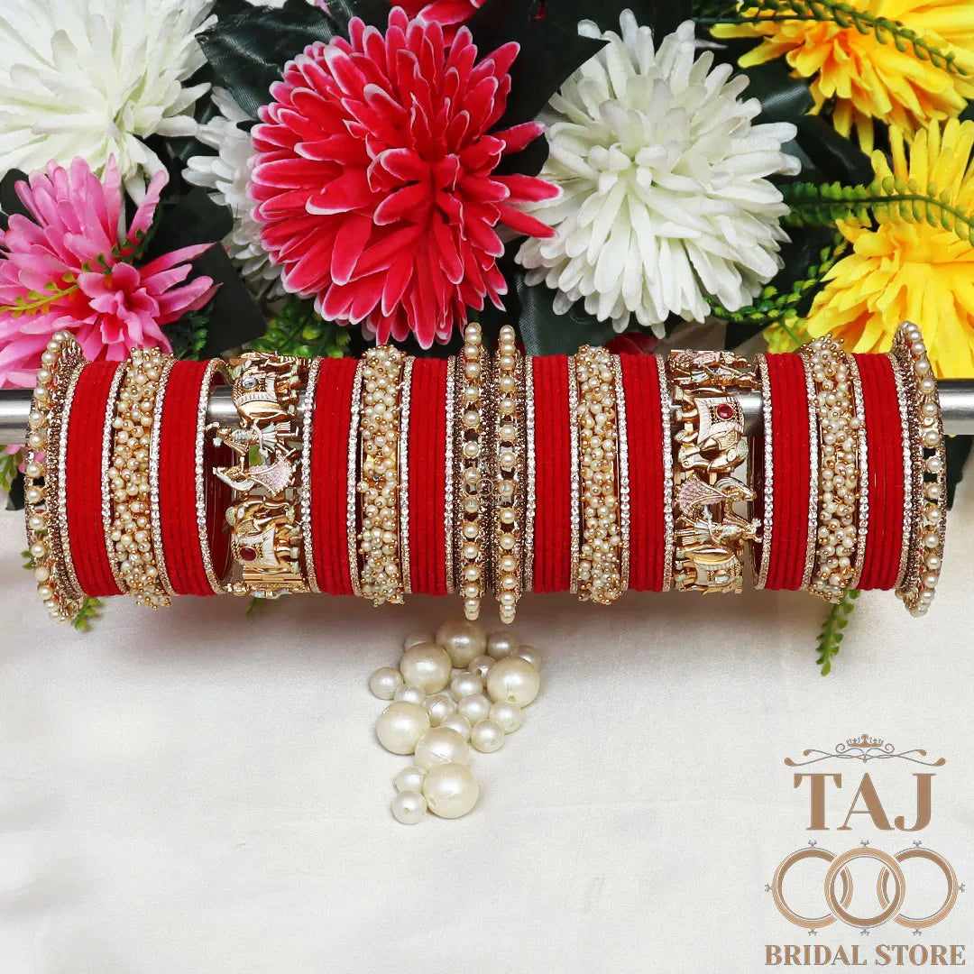 Elegant Wedding Bangle Set with Dulha-Dulhan & Elephant Motifs