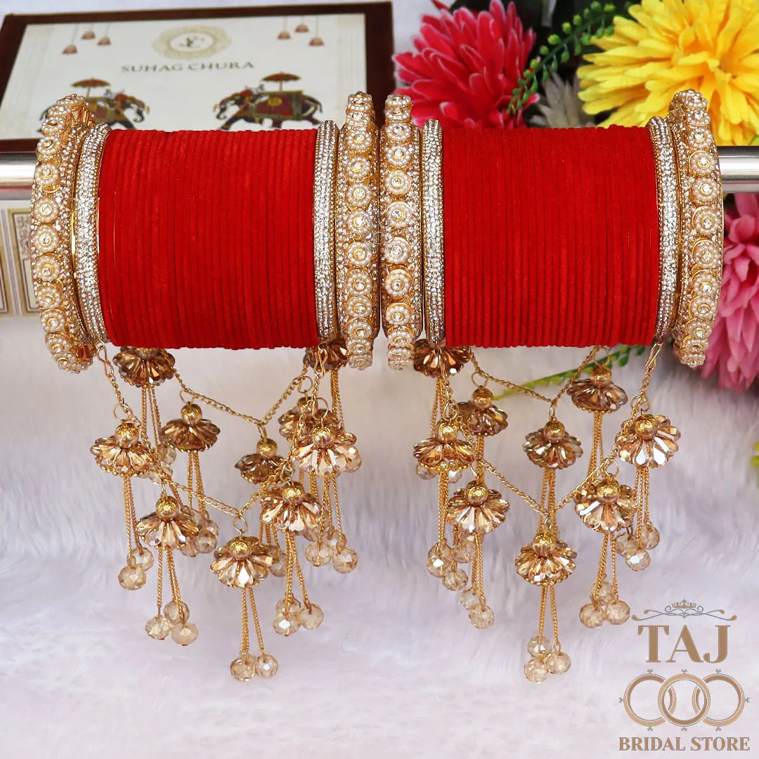 Premium Rajwadi Bridal Bangles Set with Beautiful Jhula Latkan