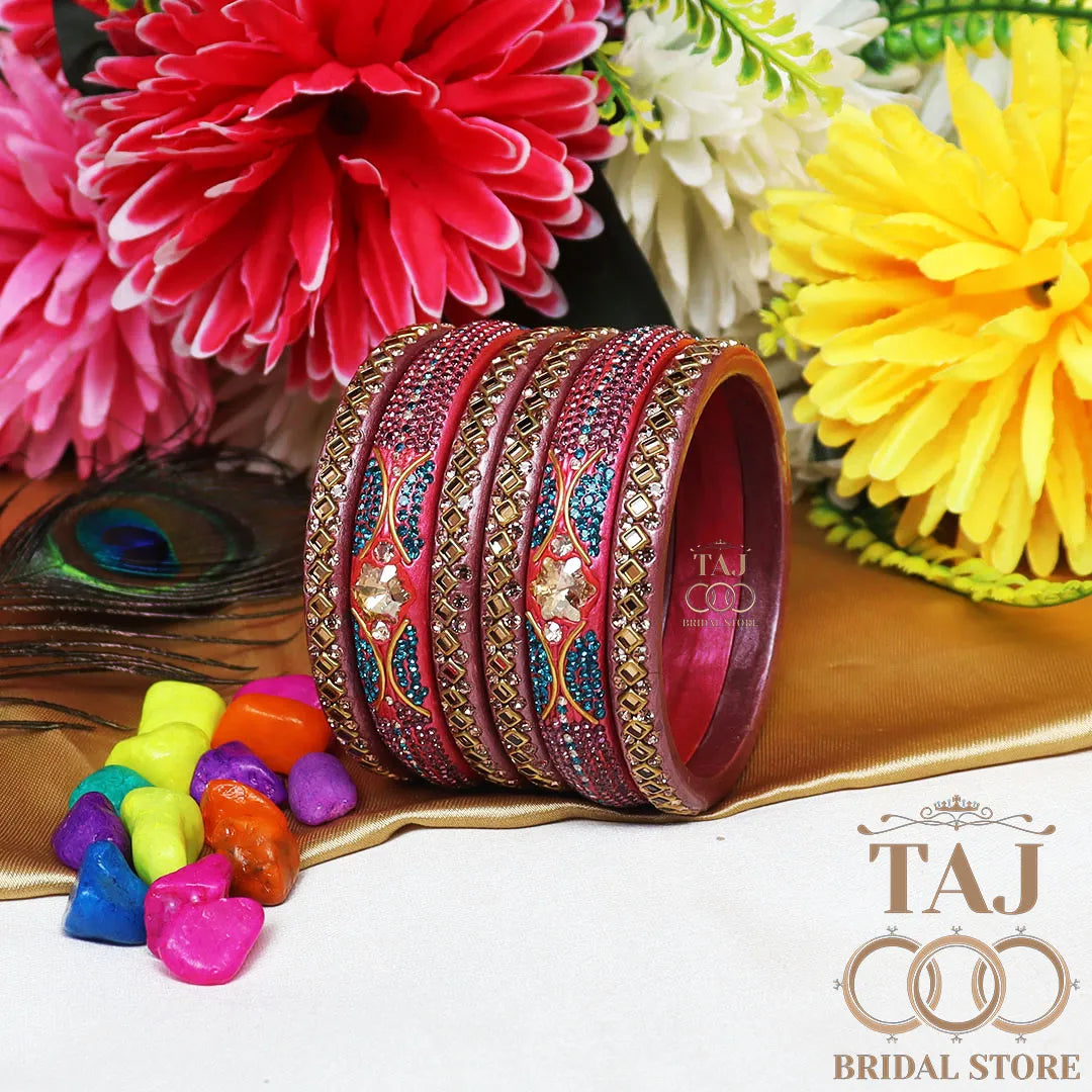 Handmade Lac Bangles with Best Kundan and Rhinestons Design (Set of 6)