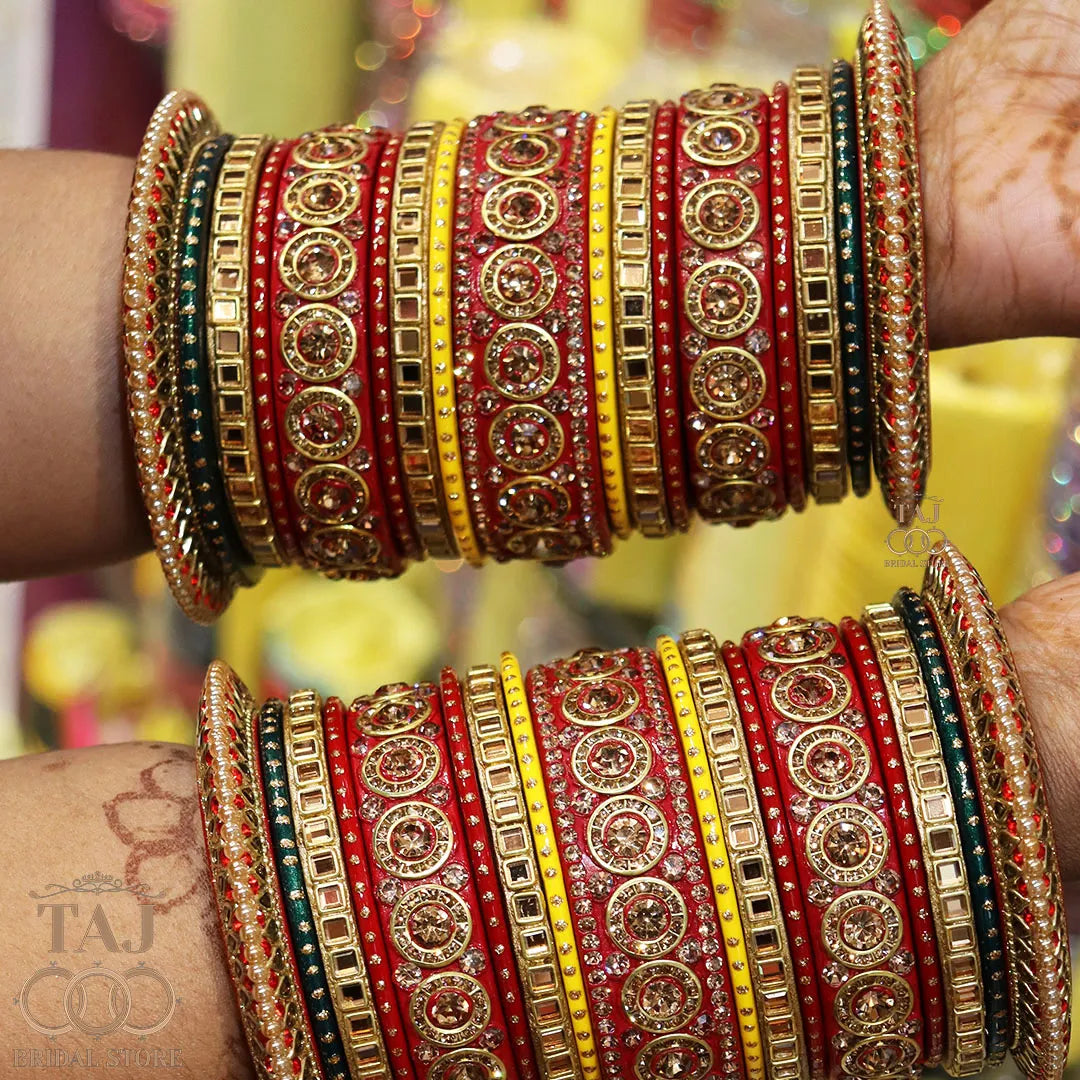 Traditional Rajasthani Lac Bangles Set With Beautiful Kundan Design