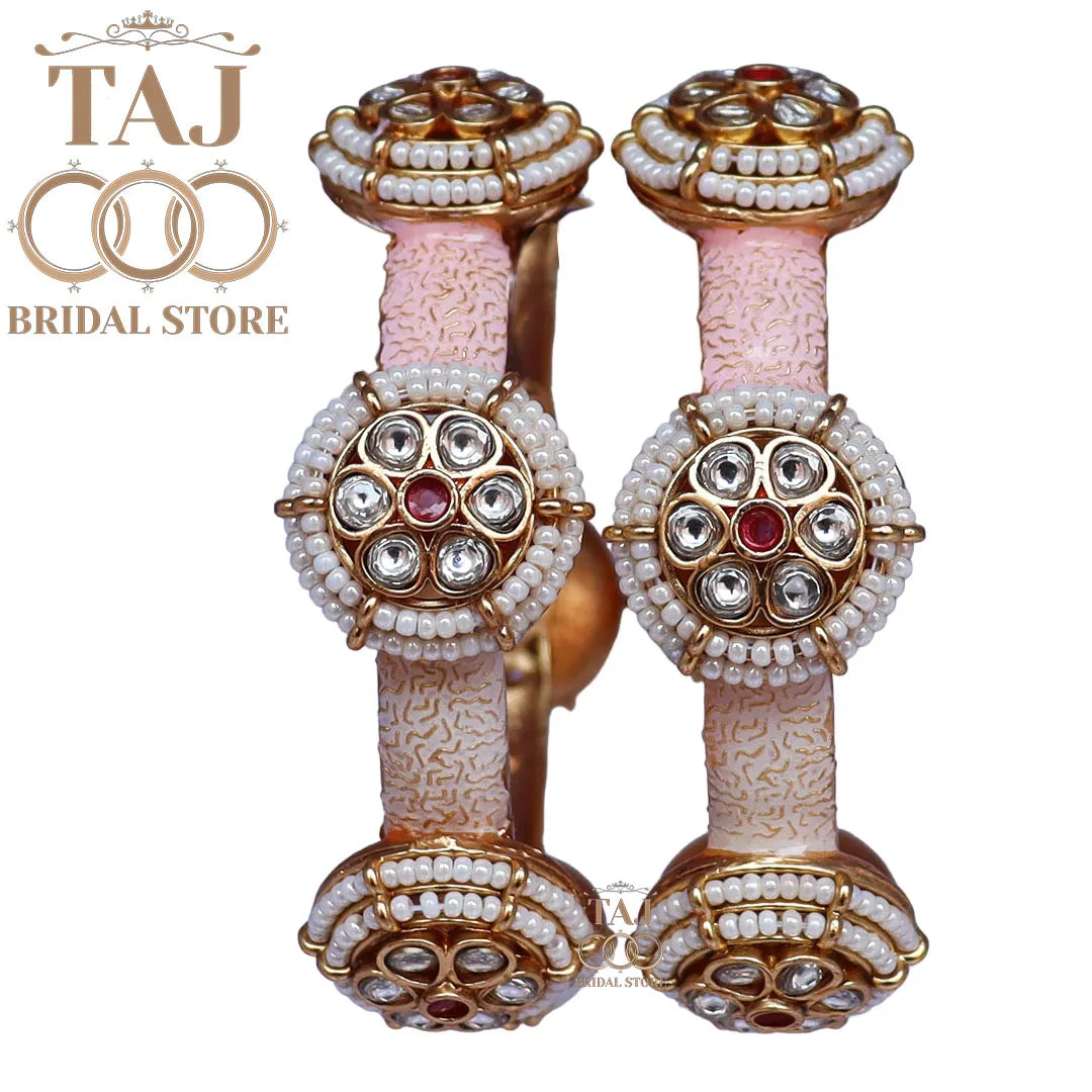 Rajwadi Metal Kada With Beautiful Latest Kundan Design (Pack of 2)