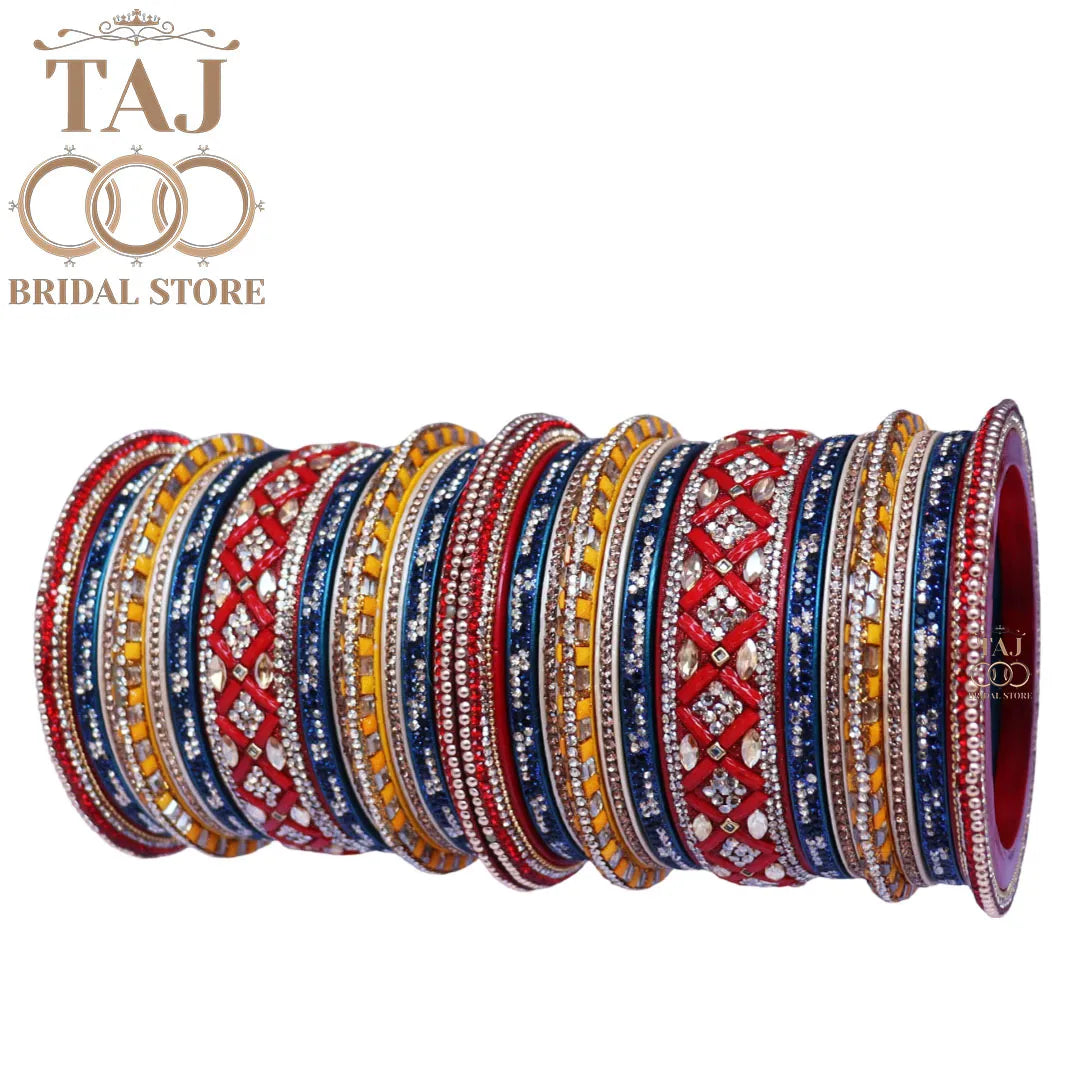 Traditional Rajasthani Chura Set With Beautiful Rhinestone and Kundan Design