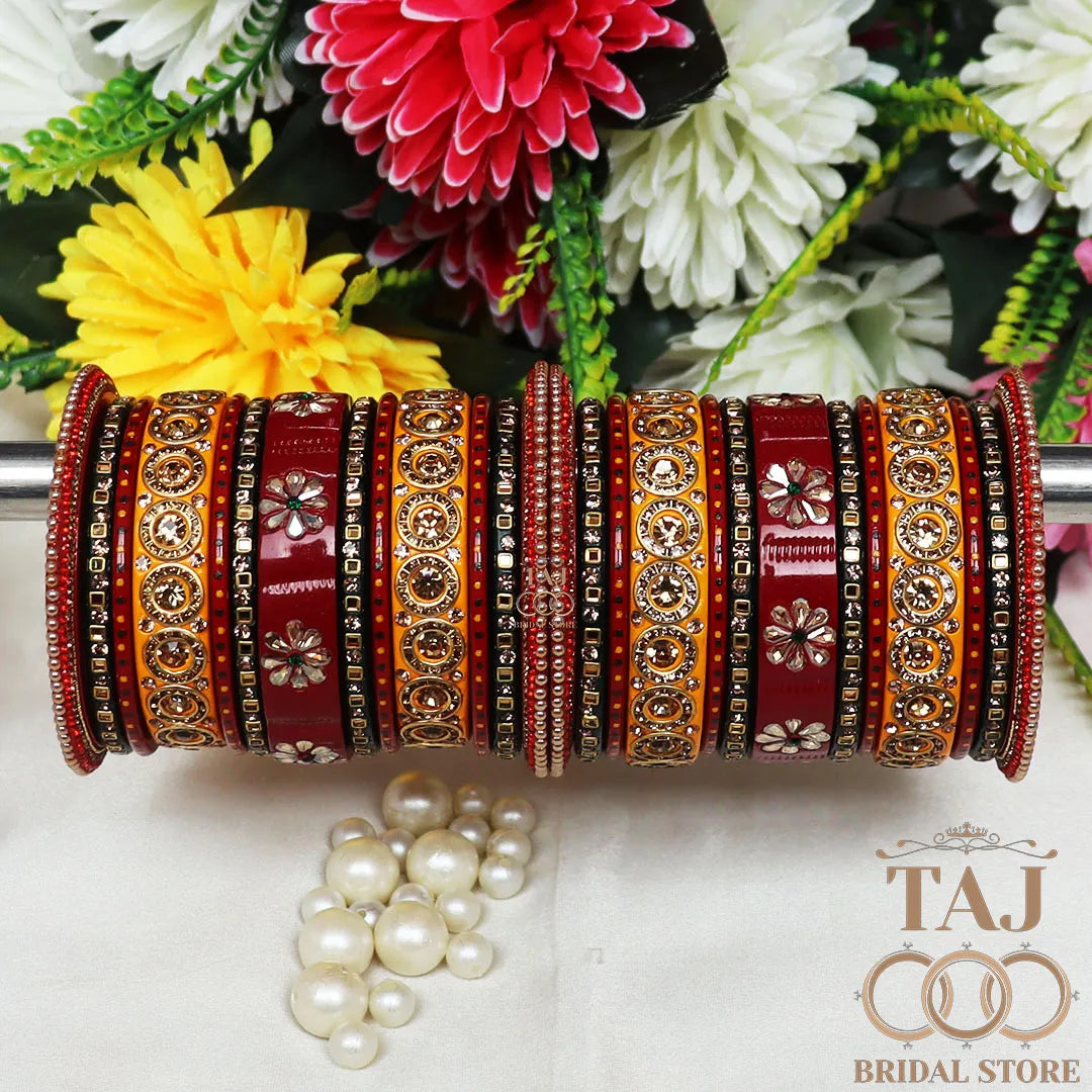 Karwa Chauth Special Rajasthani Bangle Set with Kundan and Rhinestones