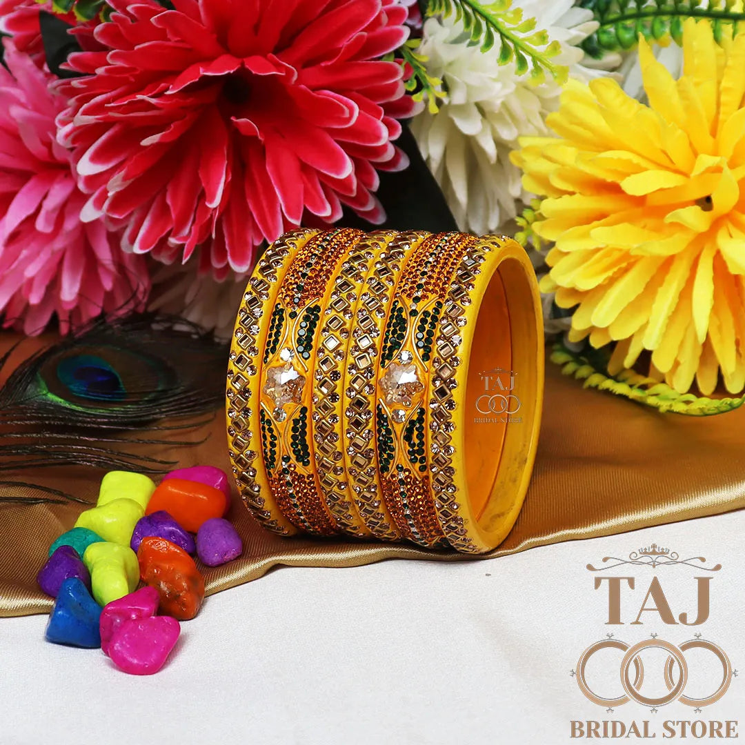 Handmade Lac Bangles with Best Kundan and Rhinestons Design (Set of 6)