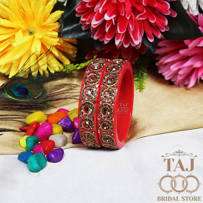 Elegant Lac Kada Bangles with Stunning Stones (Set of 2)