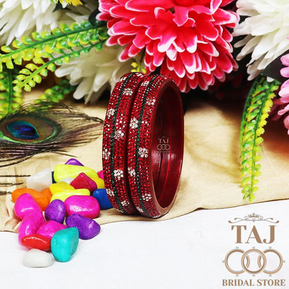 Elegant Lac Kada Bangles with Rhinestone Flowers (Set of 2)