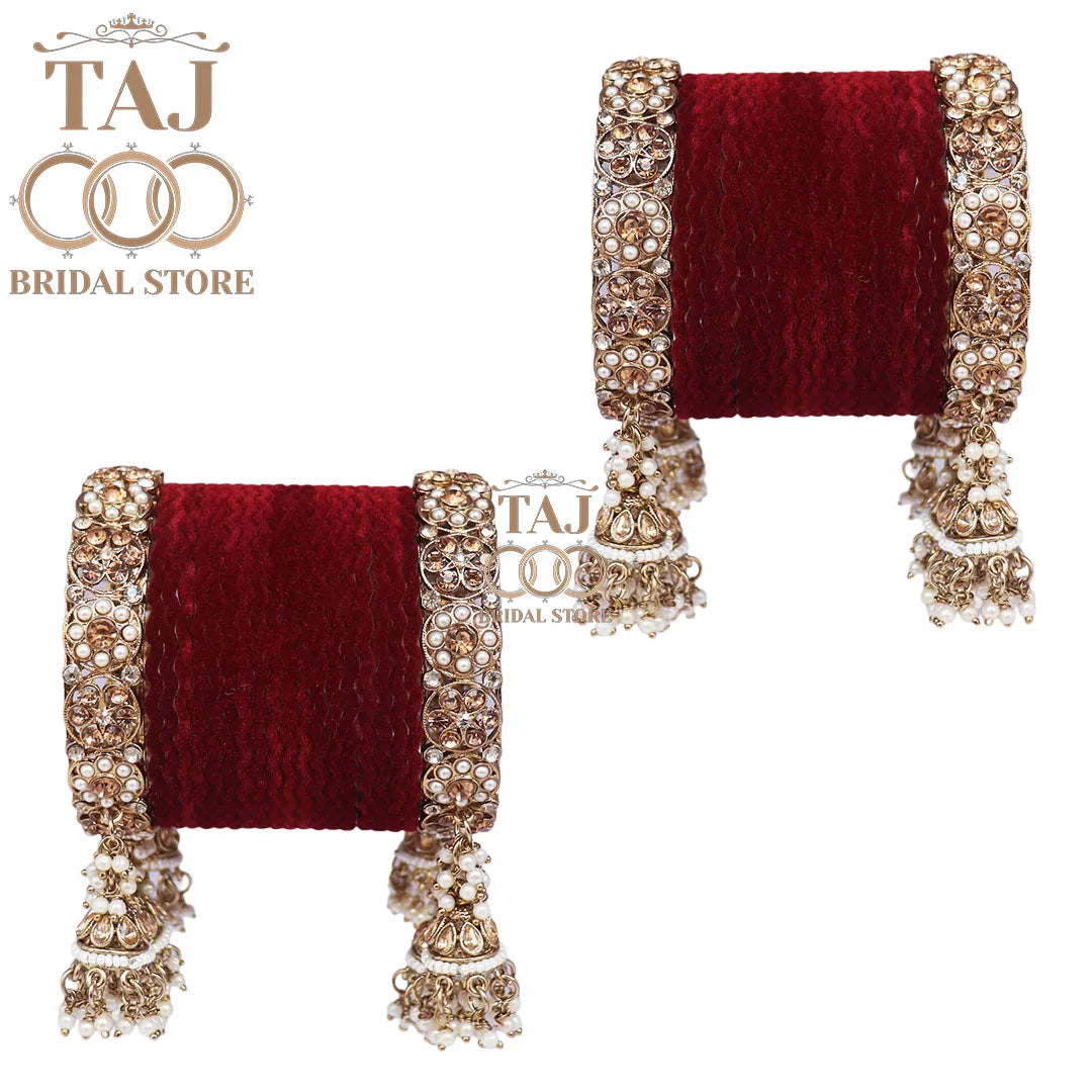 Rajwadi Semi Bridal Bangles Set With Beautiful Jhoomer Design Kada Taj Bridal Store