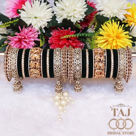 Rajwadi Bridal Bangles Set with Beautiful Elephant & Jhoomer Latkan