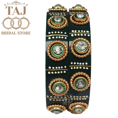 Kundan Rajwadi Seep Kada With Beautiful Kundan And Hand-Paint Design (Set of 2)