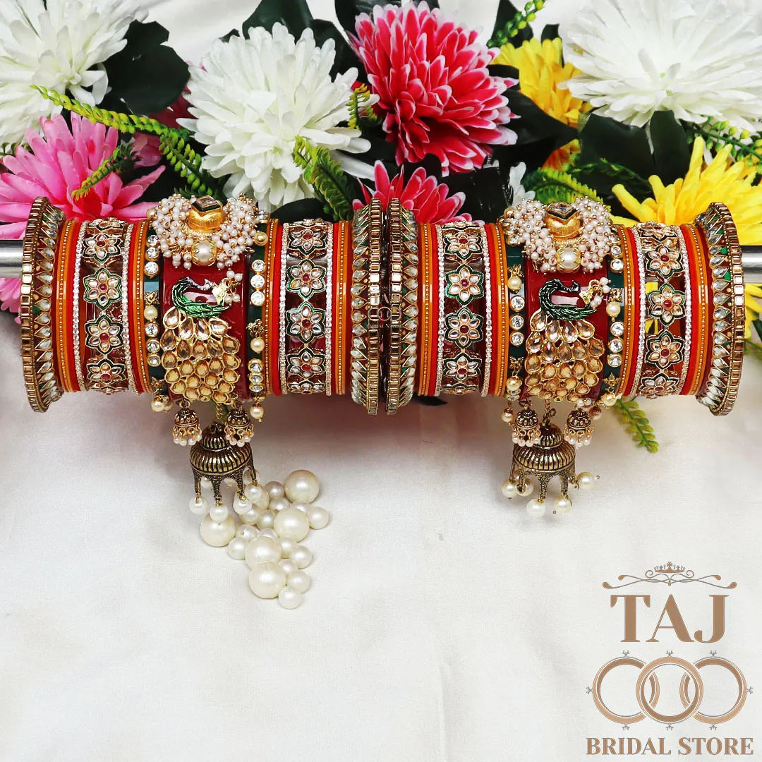 Royal Rajwadi Bangle Set with Peacock and Jhoomer