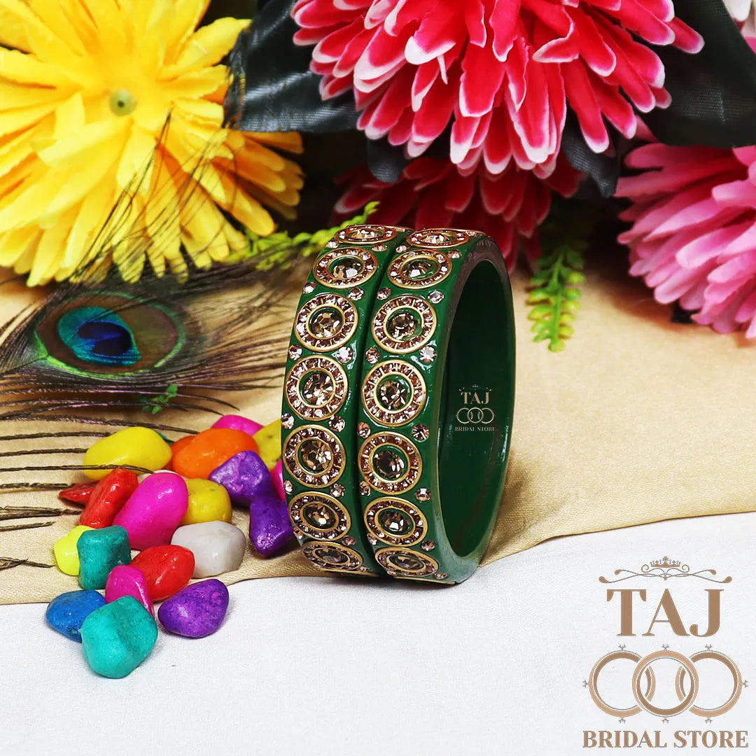 Elegant Lac Kada Bangles with Stunning Stones (Set of 2)