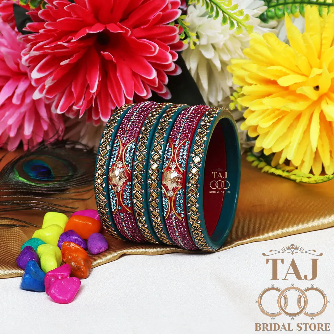 Handmade Lac Bangles with Best Kundan and Rhinestons Design (Set of 6)