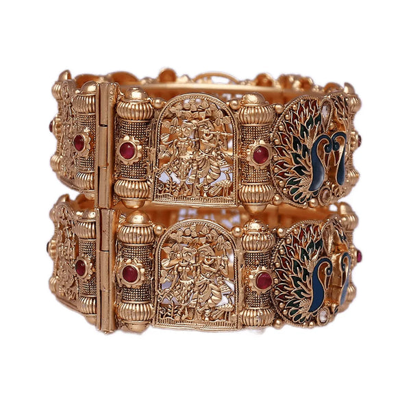 Best Peacock Design Rajwadi Brass Kada (Pack Of 2)