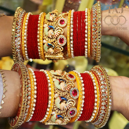 Rajwadi Bridal Bangle Set with Beautiful Latest Peacock Design Kada